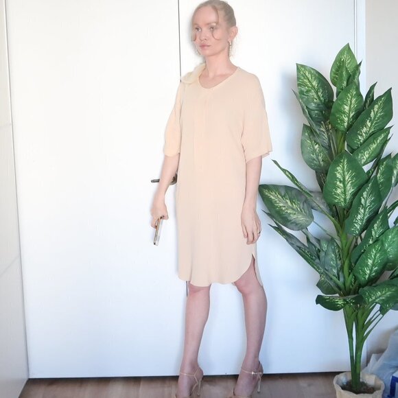 Zara Beige Short Sleeve Crew Neck Shirt Dress Size S - Picture 7 of 16